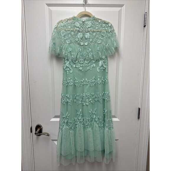 Mac Duggal Size 8 Mint Green A35147 Embroidered Midi A-Line Cocktail Dress New - Picture 7 of 12